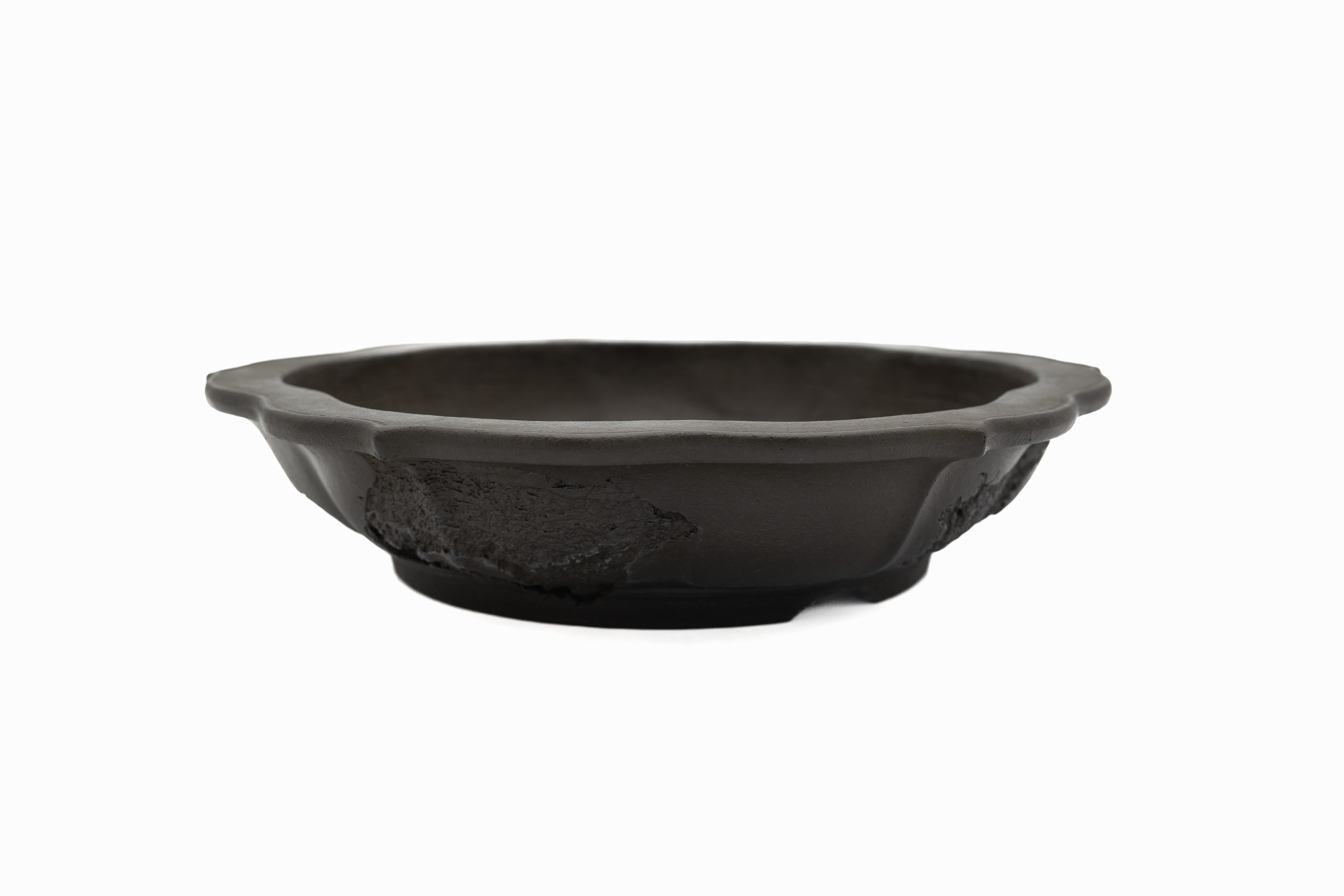 Grand pot ovale non émaillé pour bonsaï – Texture vermoulue prononcée, lignes nettes