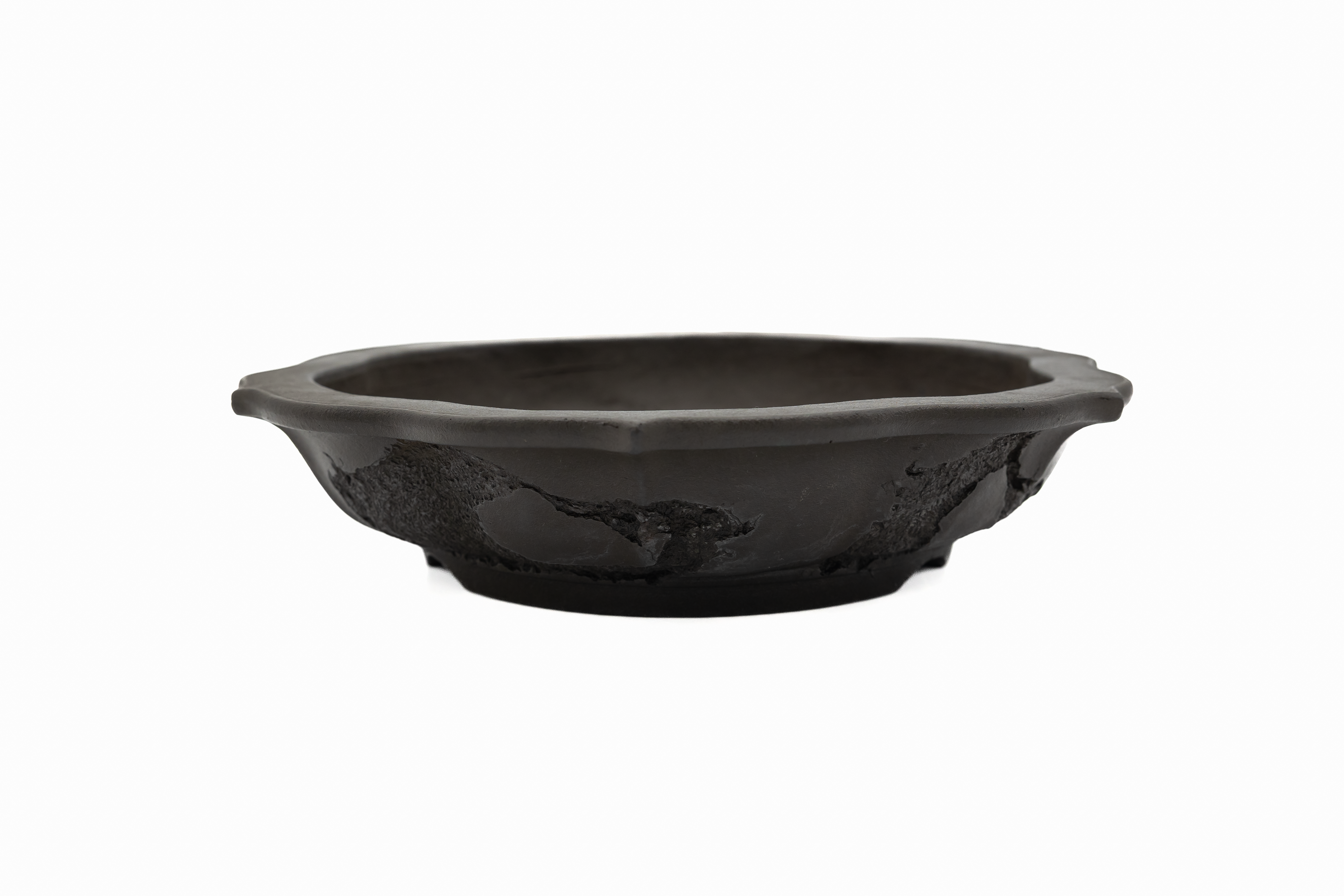 Grand pot ovale non émaillé pour bonsaï – Texture vermoulue prononcée, lignes nettes