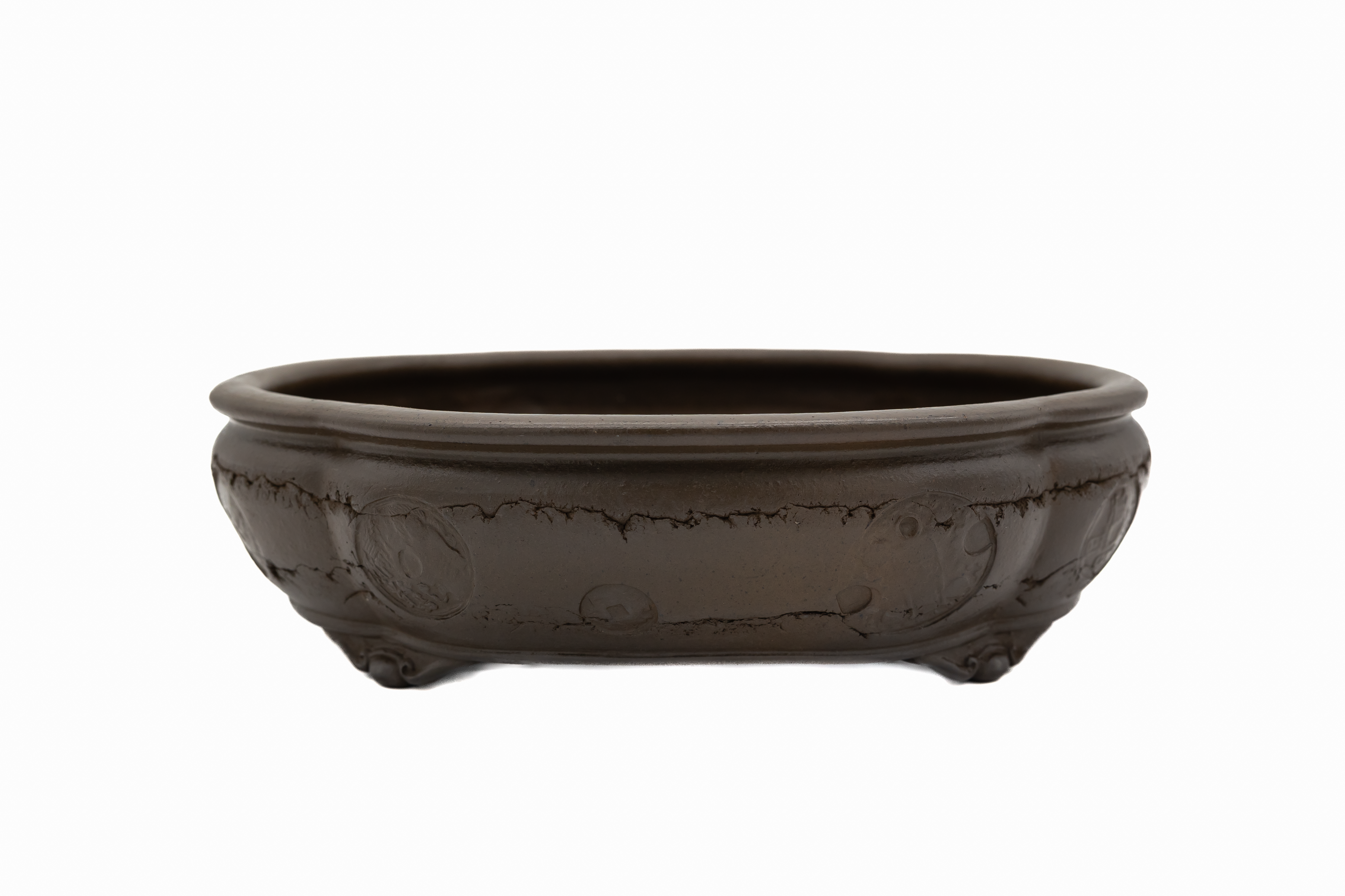 Grand pot ovale à bonsaï non émaillé – Texture vermoulue, design audacieux