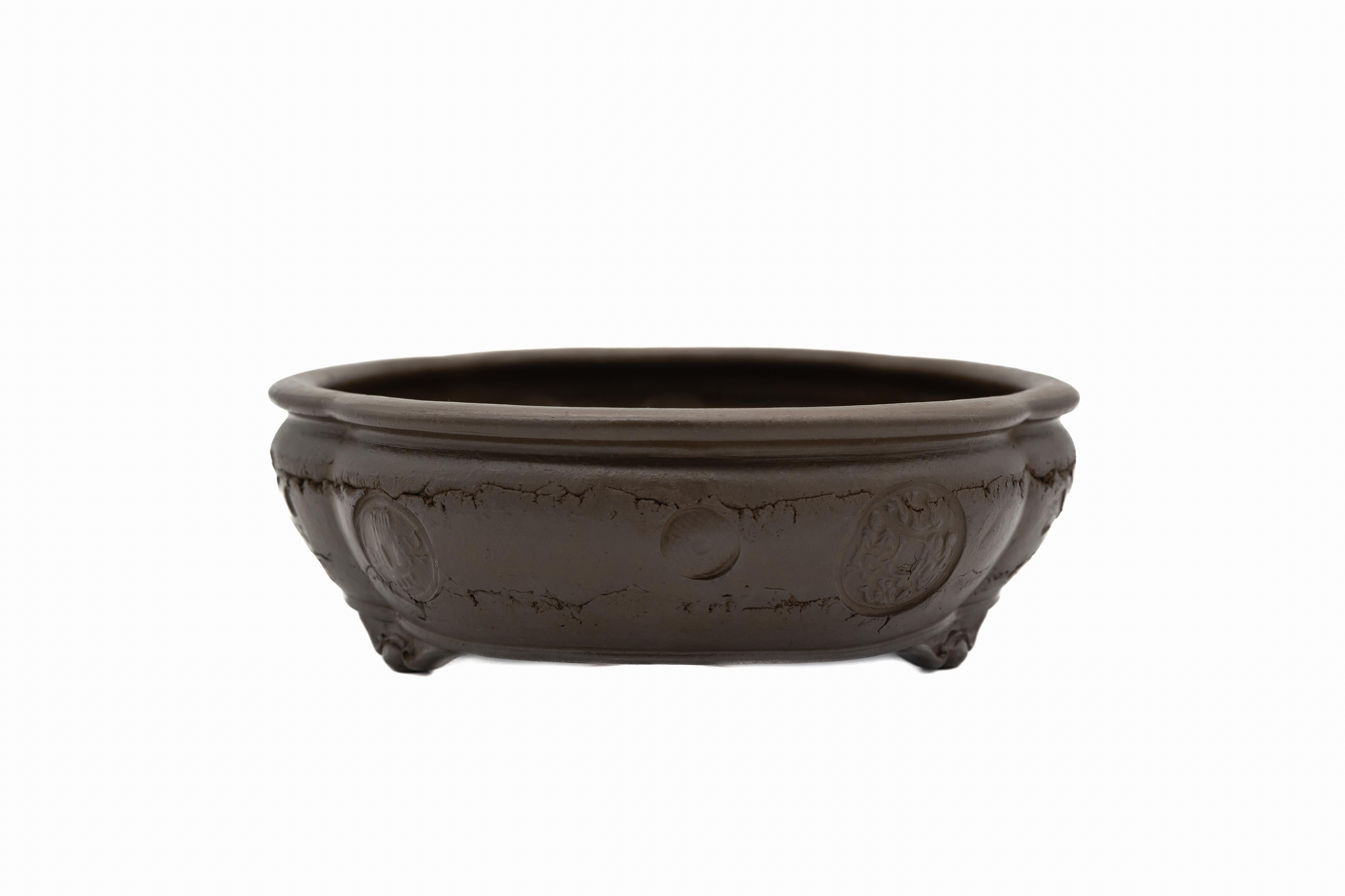 Grand pot ovale à bonsaï non émaillé – Texture vermoulue, design audacieux