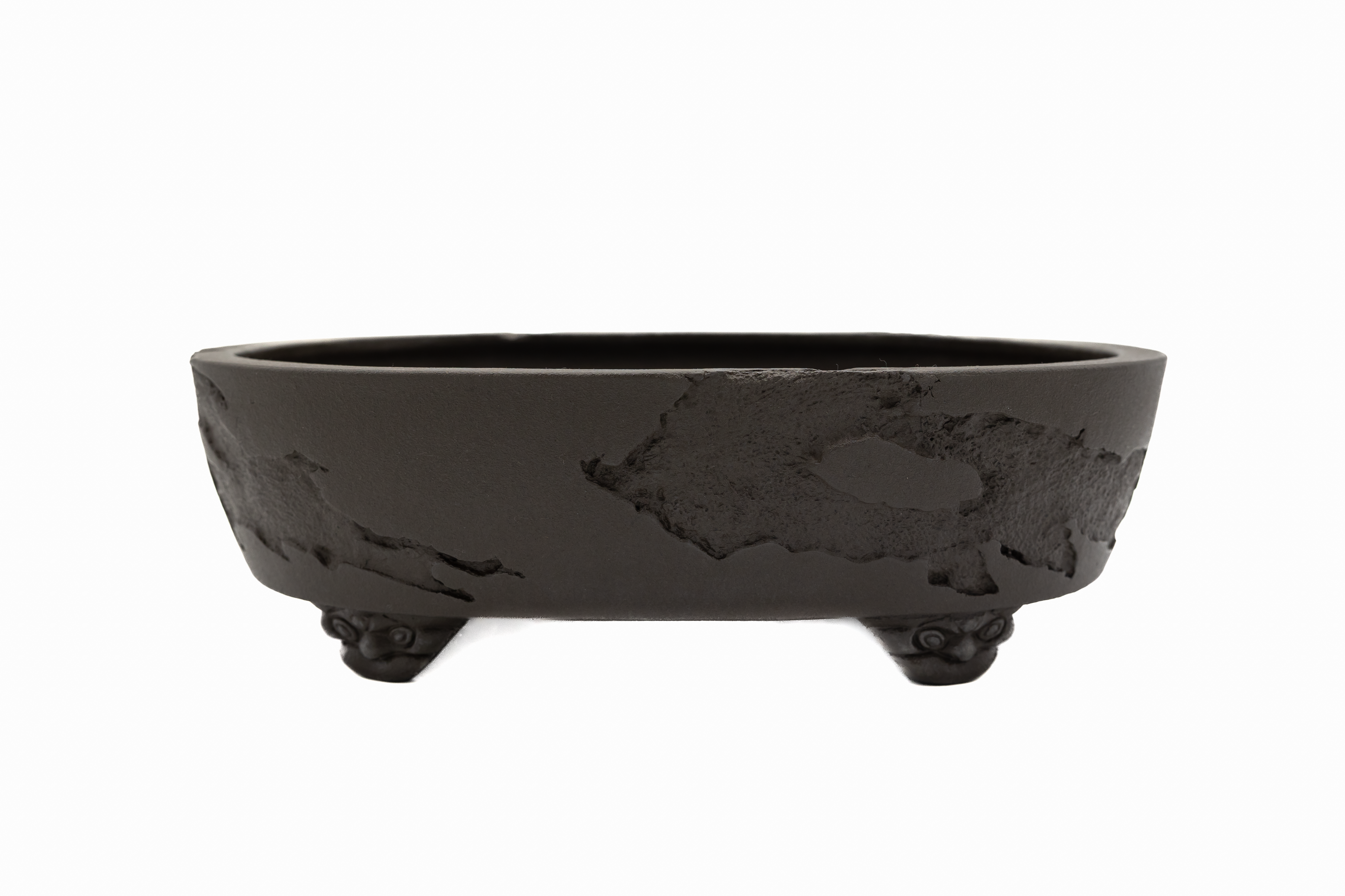 Grand pot ovale à bonsaï non émaillé – Texture vermoulue, pieds de gargouille