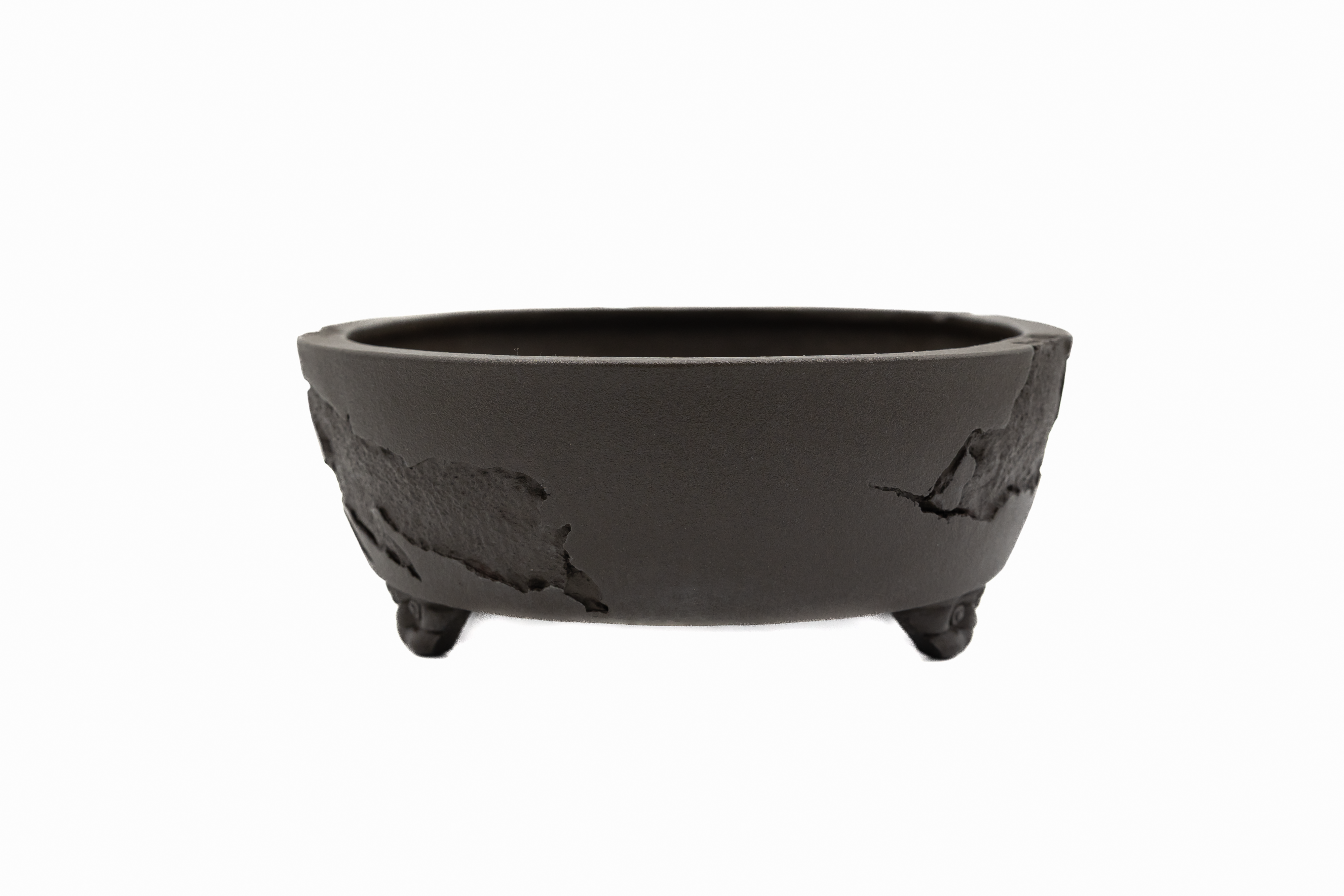 Grand pot ovale à bonsaï non émaillé – Texture vermoulue, pieds de gargouille Grand pot ovale à bonsaï non émaillé – Texture vermoulue, pieds de gargouille