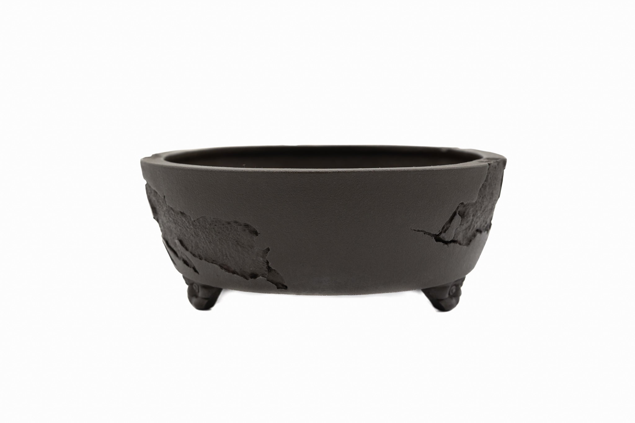 Grand pot ovale non émaillé pour bonsaï – Bordure décorative, texture vermoulue, pieds robustes Grand pot ovale non émaillé pour bonsaï – Bordure décorative, texture vermoulue, pieds robustes