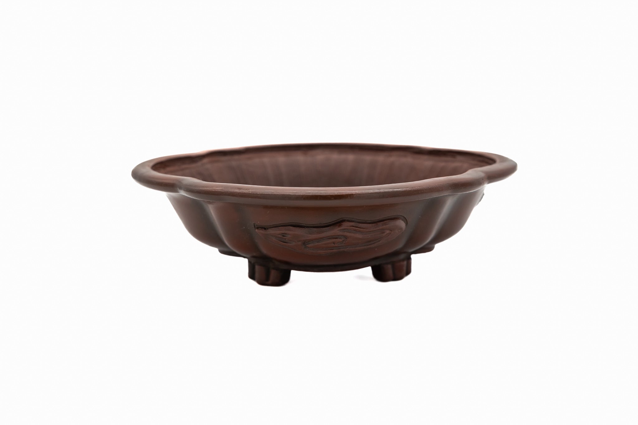 Pot à bonsaï moyen non émaillé – Rond, dragon sculpté à la main, texture lisse