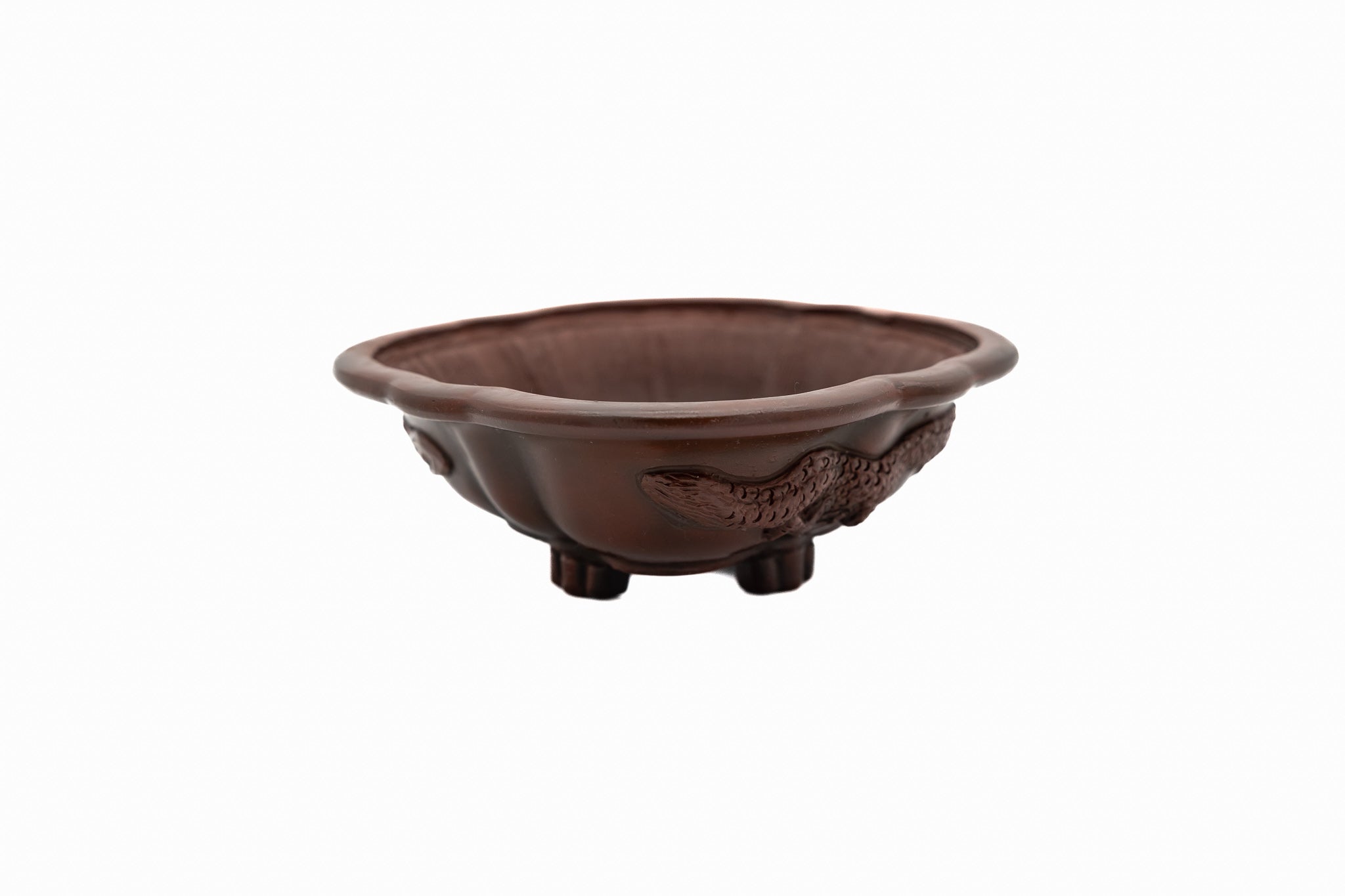 Pot à bonsaï moyen non émaillé – Rond, dragon sculpté à la main, texture lisse