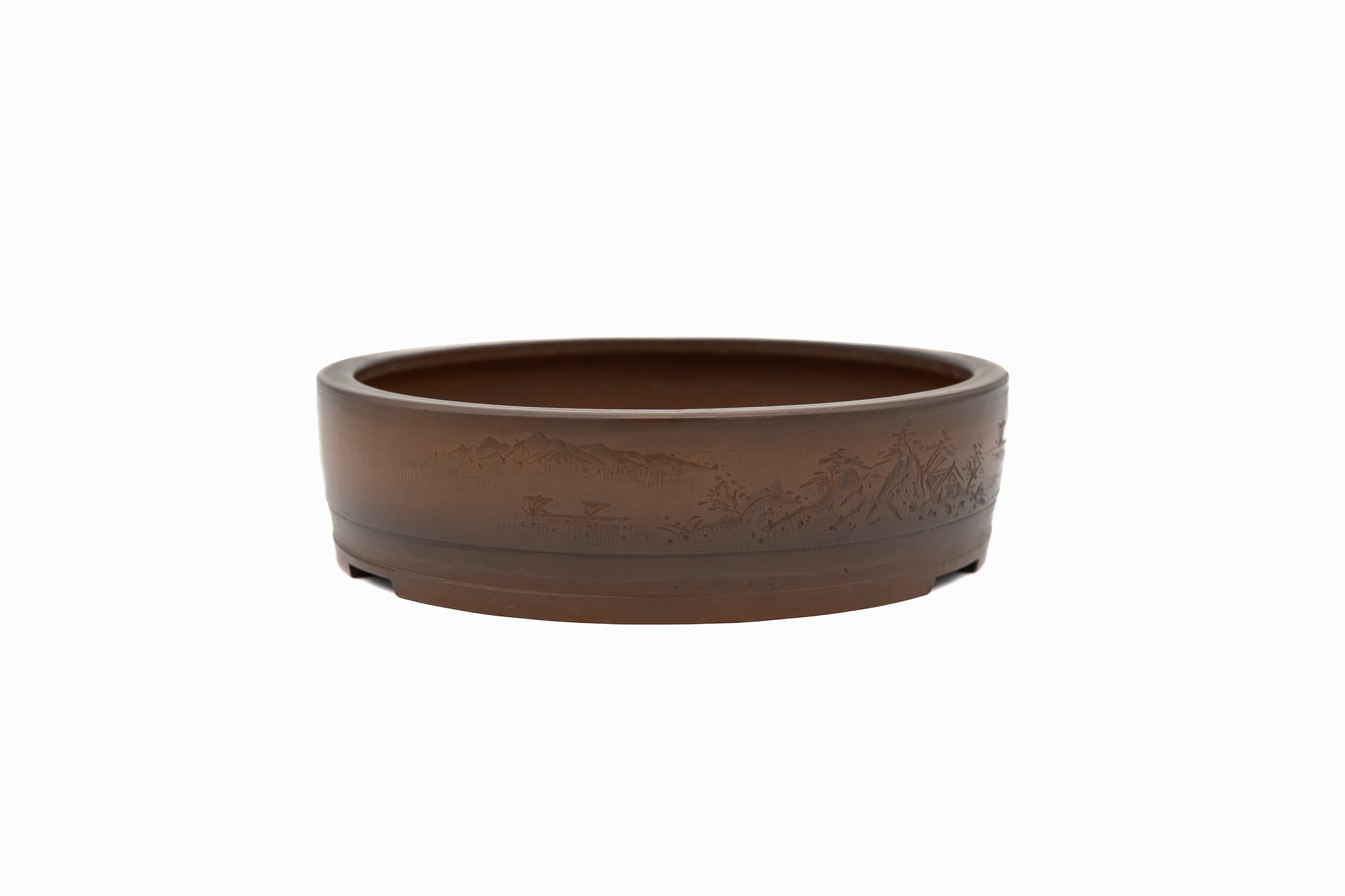 Grand pot à bonsaï rond non émaillé – Sculpté à la main, finition brillante
