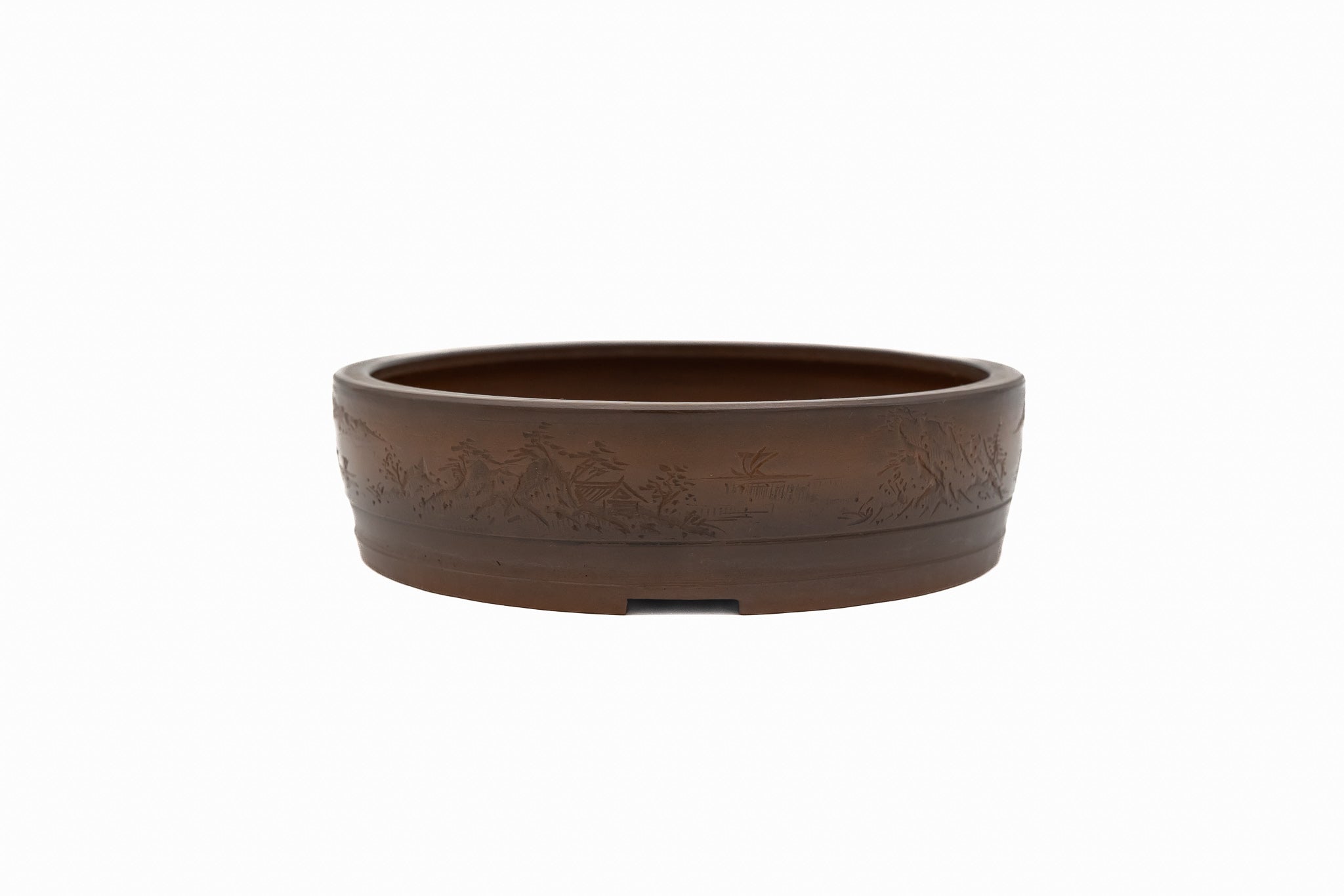Grand pot à bonsaï rond non émaillé – Sculpté à la main, finition brillante