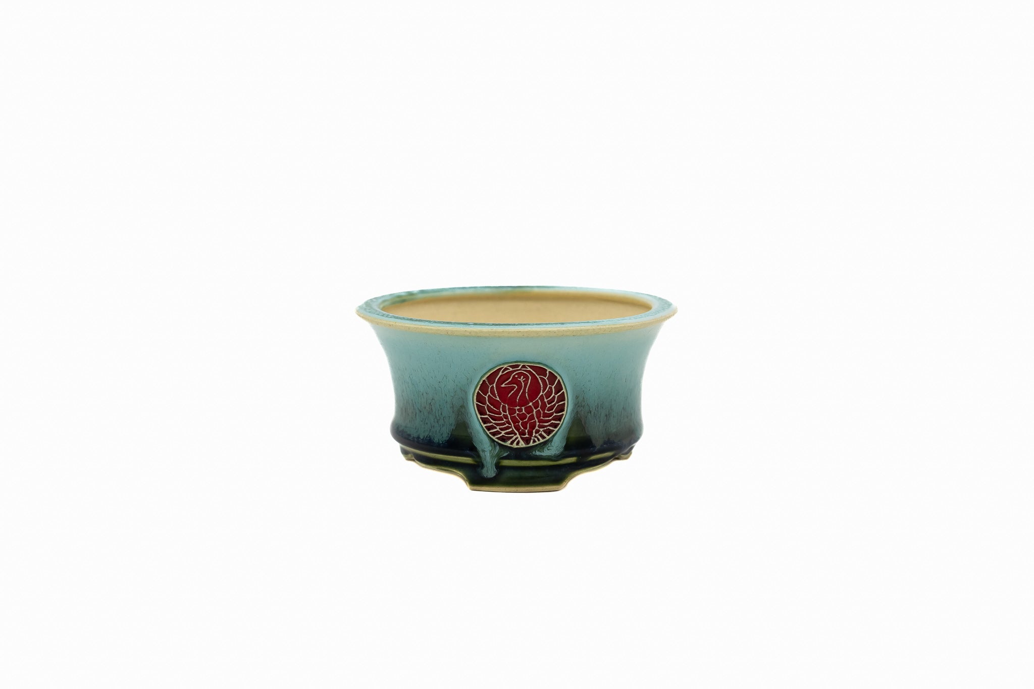 Petit pot rond à bonsaï – Émail blanc, effet coulant prononcé