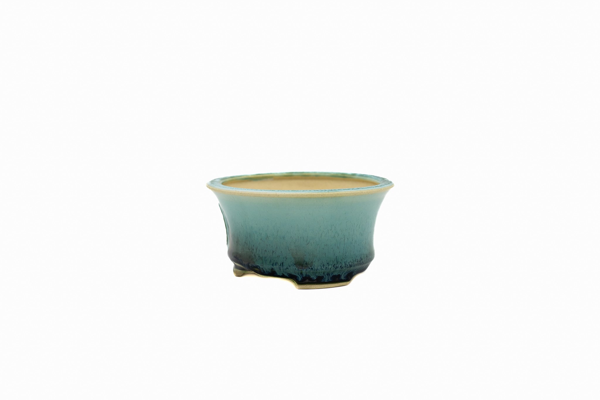 Petit pot rond à bonsaï – Émail blanc, effet coulant prononcé Petit pot rond à bonsaï – Émail blanc, effet coulant prononcé
