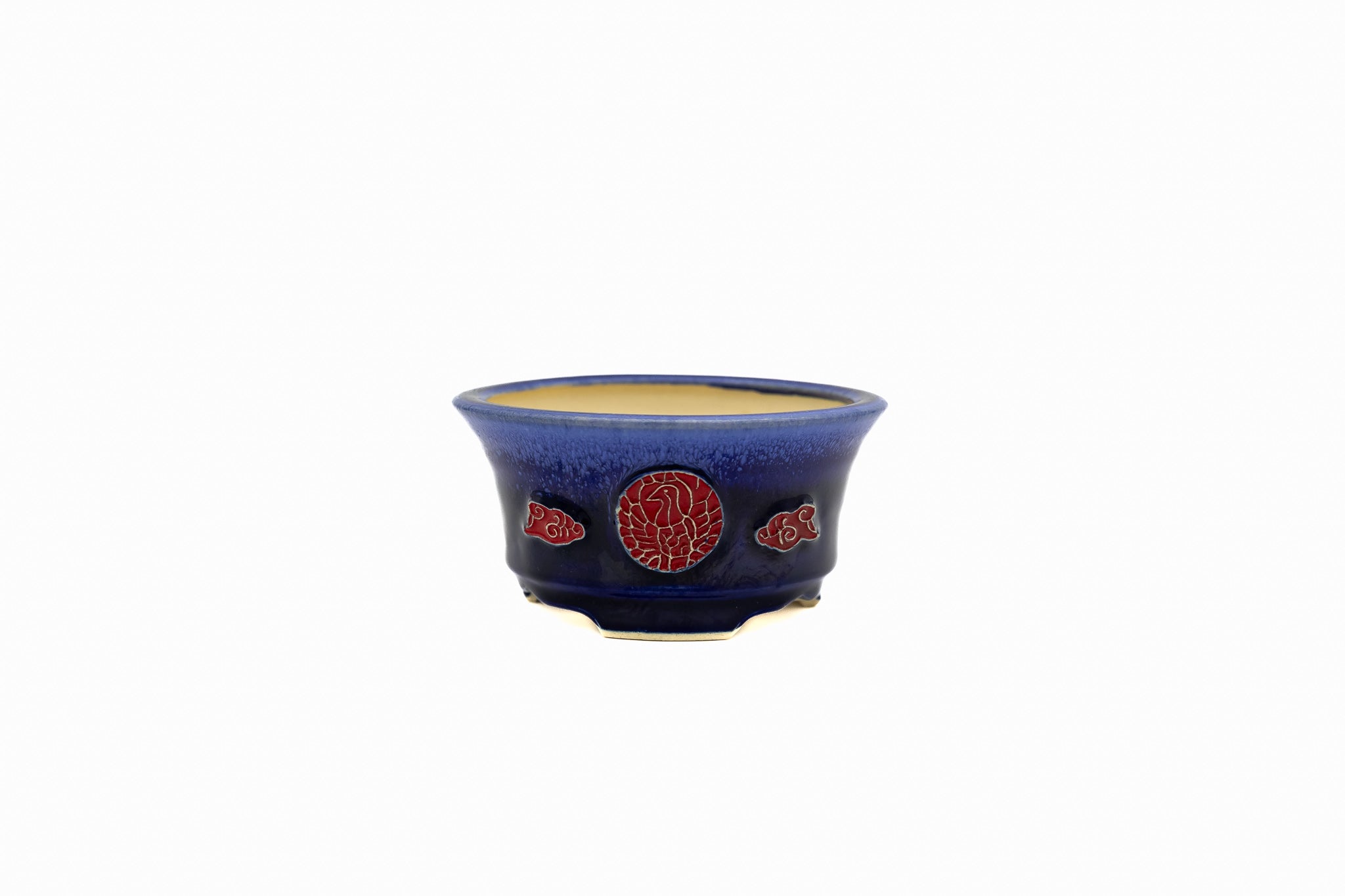 Petit pot rond à bonsaï – Ruri, émail bleu, qualité compétition, pieds carrés