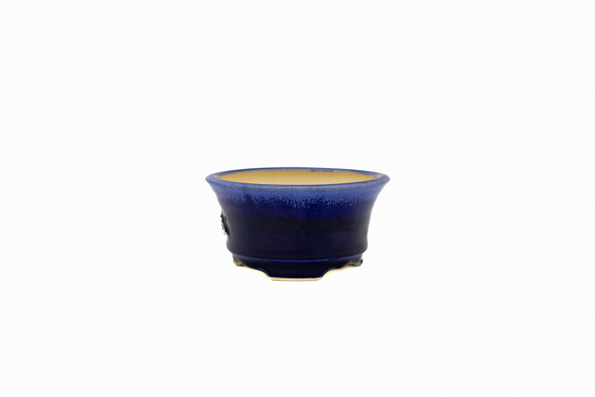 Petit pot rond à bonsaï – Ruri, émail bleu, qualité compétition, pieds carrés Petit pot rond à bonsaï – Ruri, émail bleu, qualité compétition, pieds carrés