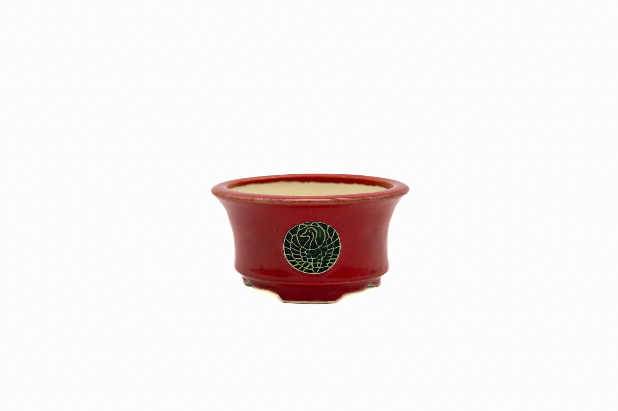 Petit pot rond pour bonsaï – Émail rouge, forme audacieuse